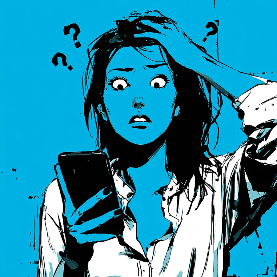 スマホを見ながら頭をかいて、どこを押せばいいか分からずにいる人